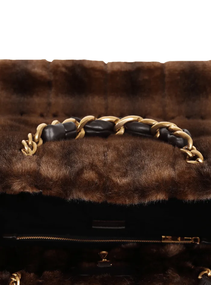 Balmain 1945 Soft Faux Fur Tote Bag Brown Women Shoulder Bags