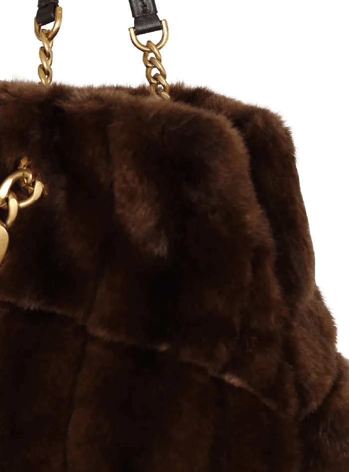 Balmain 1945 Soft Faux Fur Tote Bag Brown Women Shoulder Bags