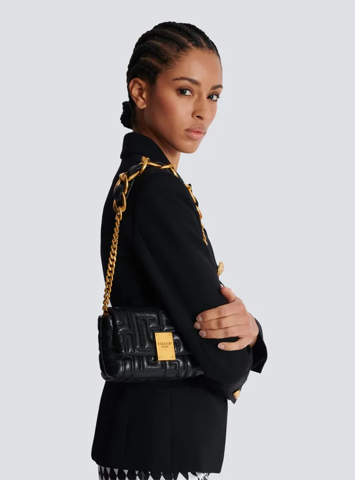 Balmain 1945 Soft Quilted Leather Mini Bag Black Women Crossbody Bags