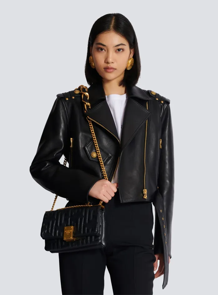 Balmain 1945 Soft Small Bag In Quilted Leather Black Women Crossbody Bags