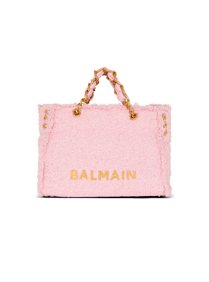 Balmain 1945 Soft Tweed Tote Bag Pink Women Shoulder Bags