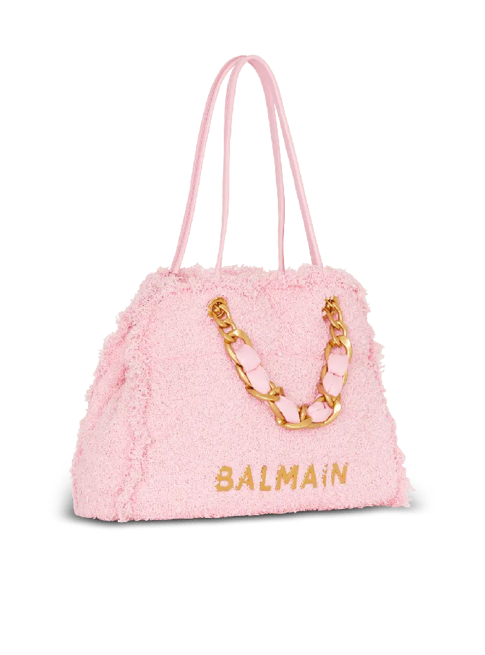 Balmain 1945 Soft Tweed Tote Bag Pink Women Shoulder Bags