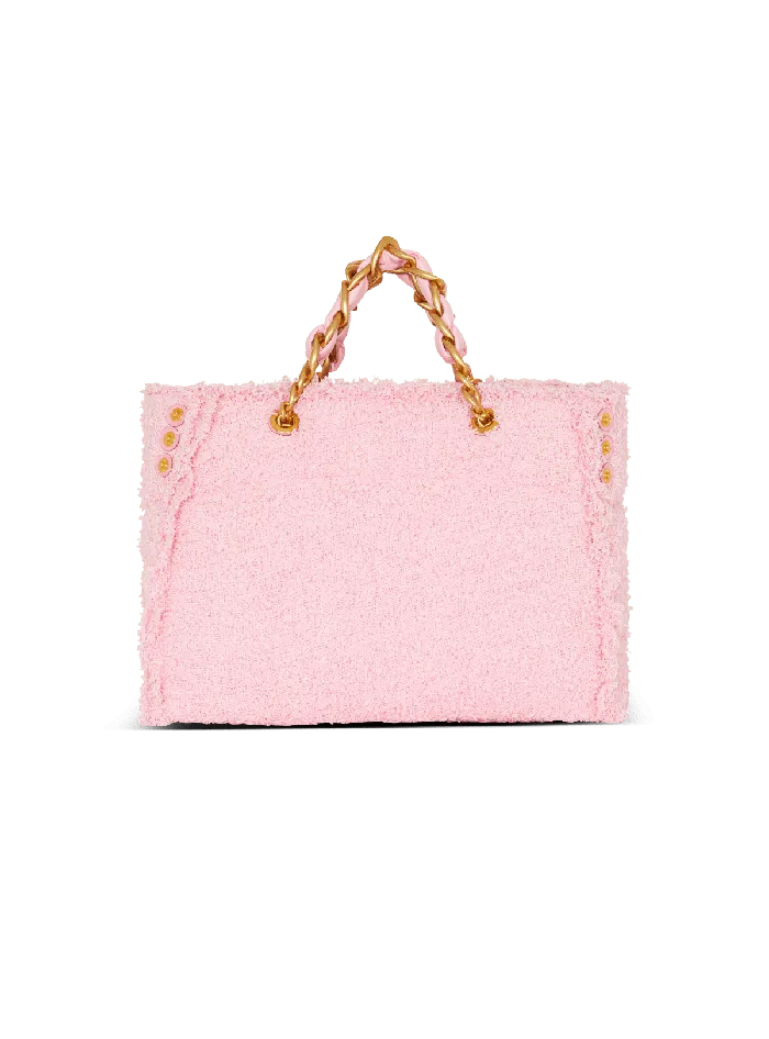 Balmain 1945 Soft Tweed Tote Bag Pink Women Shoulder Bags