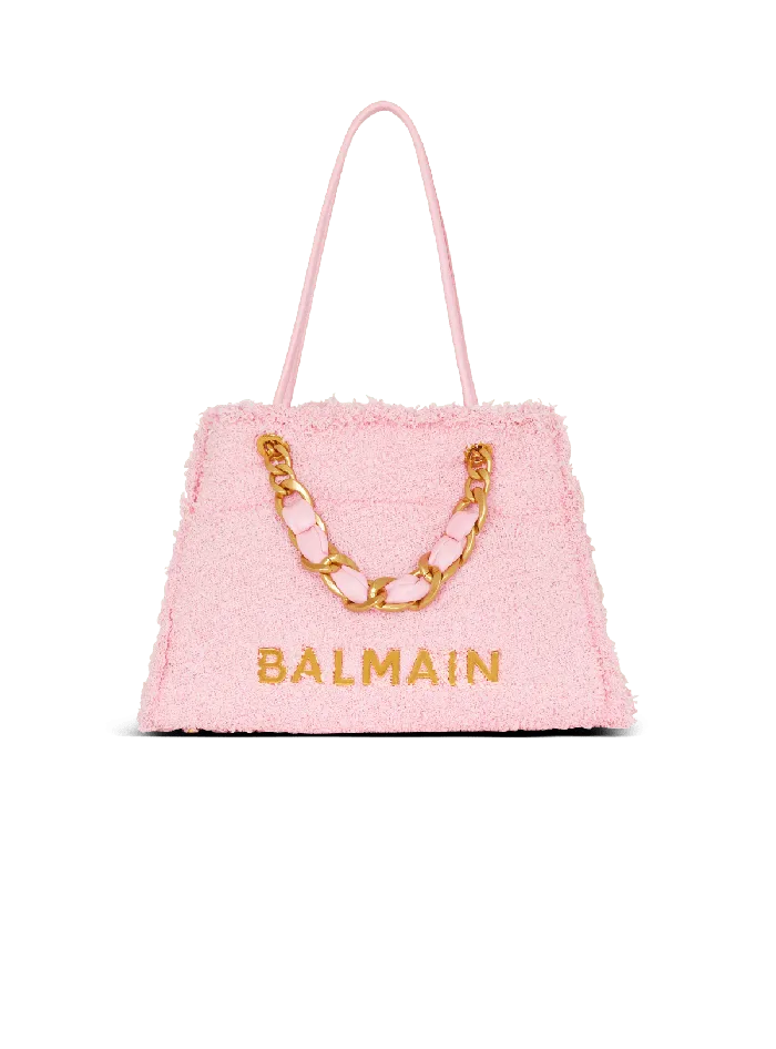 Balmain 1945 Soft Tweed Tote Bag Pink Women Shoulder Bags