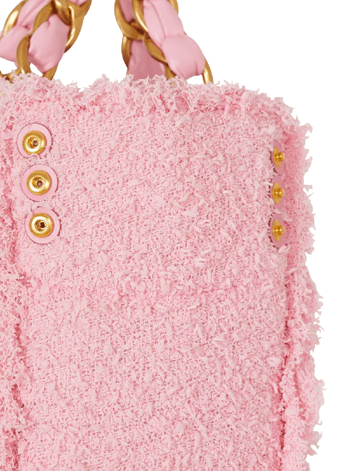 Balmain 1945 Soft Tweed Tote Bag Pink Women Shoulder Bags