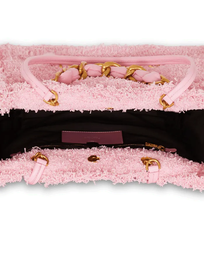Balmain 1945 Soft Tweed Tote Bag Pink Women Shoulder Bags
