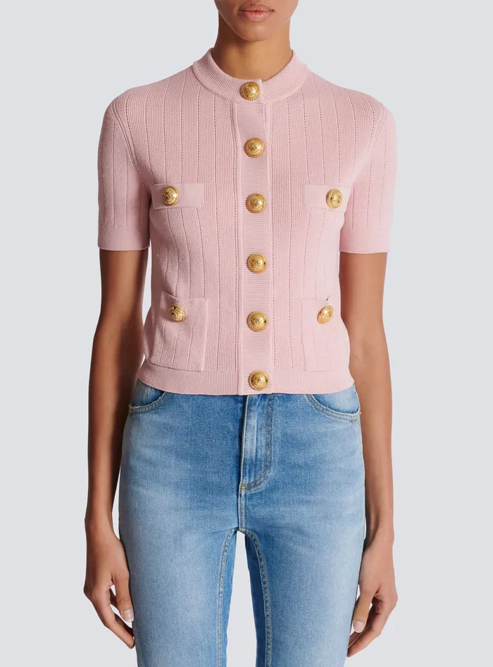 Balmain 4pocket Knitted Cardigan Pink Women Knitwear