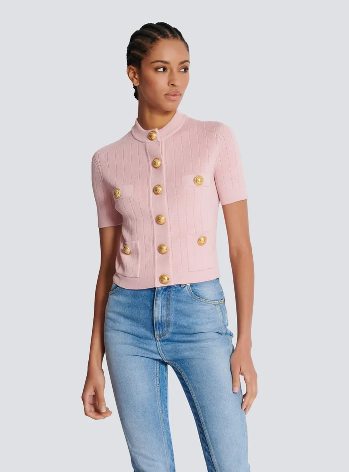 Balmain 4pocket Knitted Cardigan Pink Women Knitwear