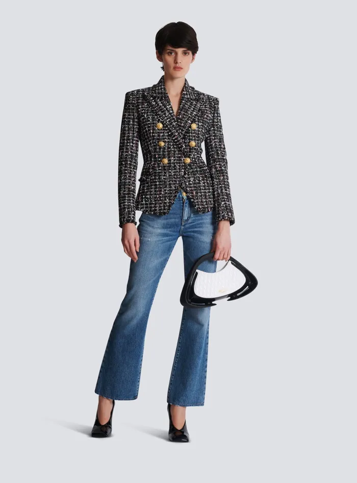 Balmain 6button Tweed Jacket Black Women Jackets And Blazers