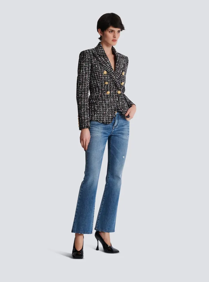 Balmain 6button Tweed Jacket Black Women Jackets And Blazers