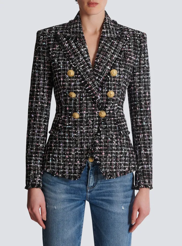 Balmain 6button Tweed Jacket Black Women Jackets And Blazers