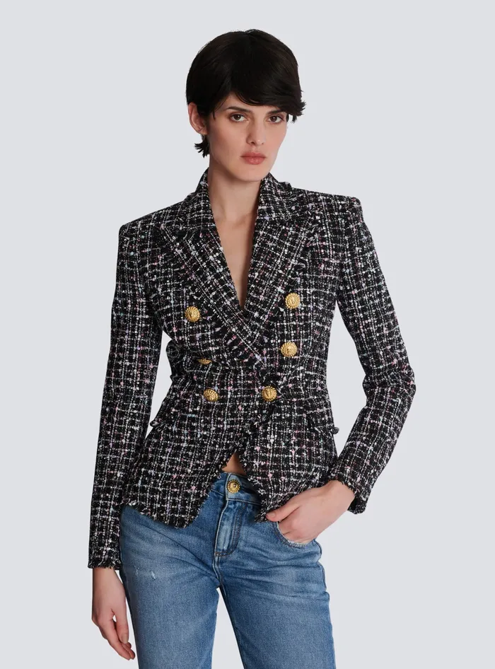Balmain 6button Tweed Jacket Black Women Jackets And Blazers