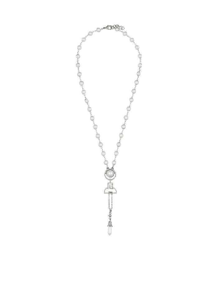 Balmain Art Deco Pearl Brass And Rhinestone Necklace Silver Men Fashion Jewelry