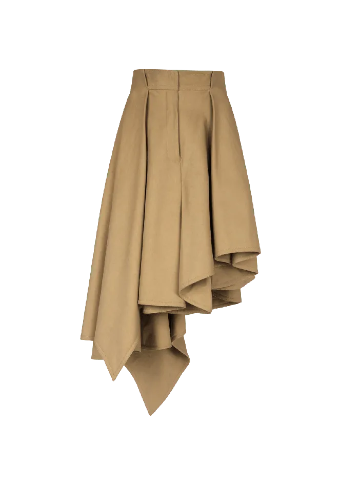 Balmain Asymmetric Pleated Cotton Skirt Beige Women Skirts