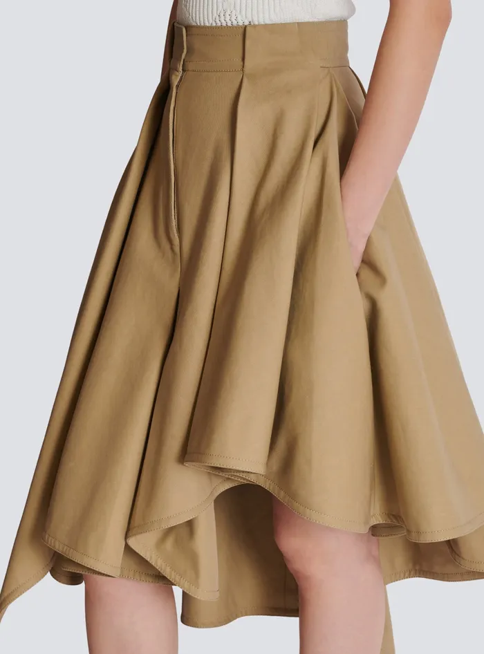Balmain Asymmetric Pleated Cotton Skirt Beige Women Skirts
