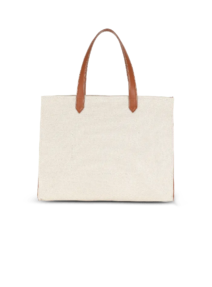 Balmain BArmy 42 Canvas Tote Bag With Leather Details Beige Women Shoulder Bags