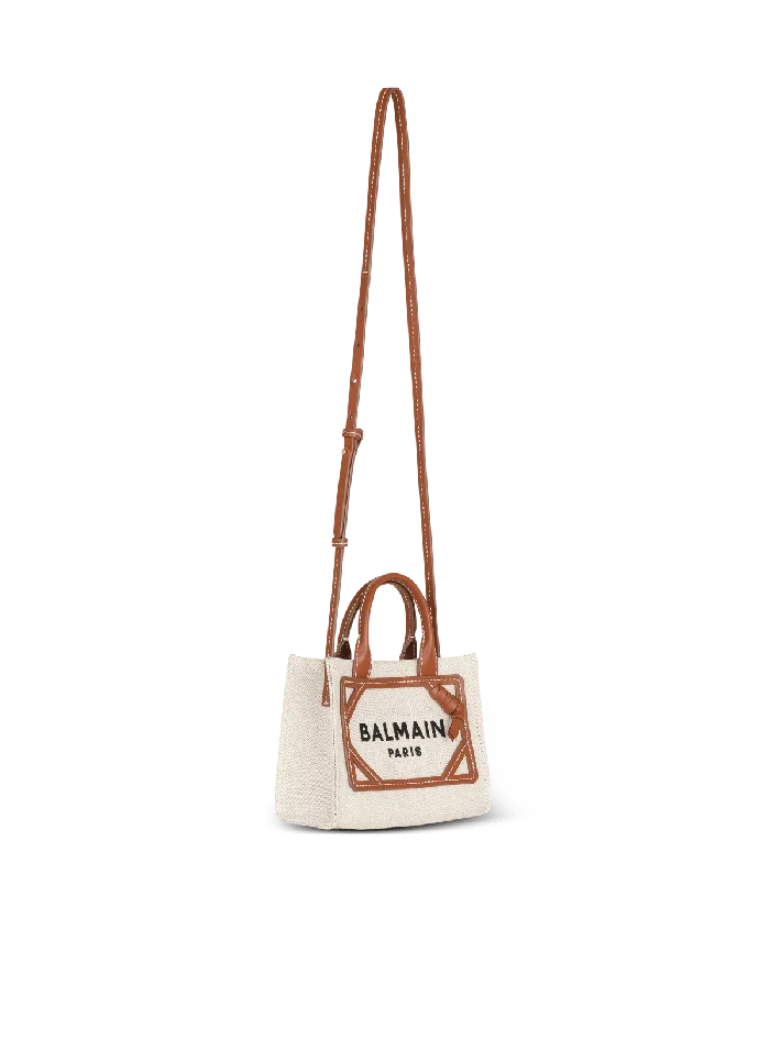 Balmain BArmy Mini Canvas Shopping Bag With Leather Inserts Brown Women Handbags