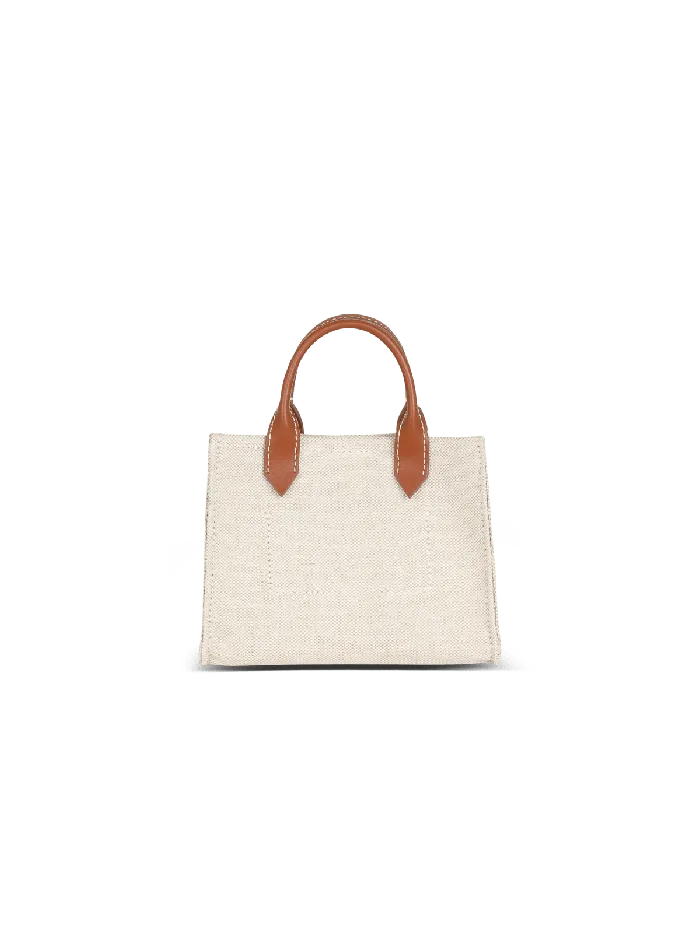 Balmain BArmy Mini Canvas Shopping Bag With Leather Inserts Brown Women Handbags