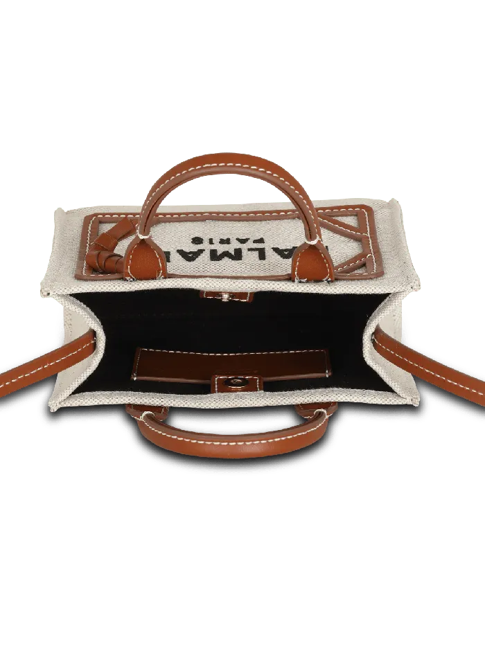 Balmain BArmy Mini Canvas Shopping Bag With Leather Inserts Brown Women Handbags
