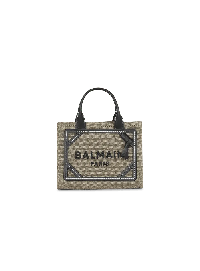 Balmain BArmy Mini Canvas Shopping Bag With Leather Inserts Khaki Women Handbags Balmain BArmy Mini Canvas Shopping Bag With Leather Inserts Khaki Women Handbags