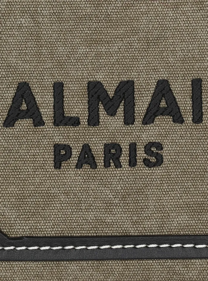 Balmain BArmy Mini Canvas Shopping Bag With Leather Inserts Khaki Women Handbags