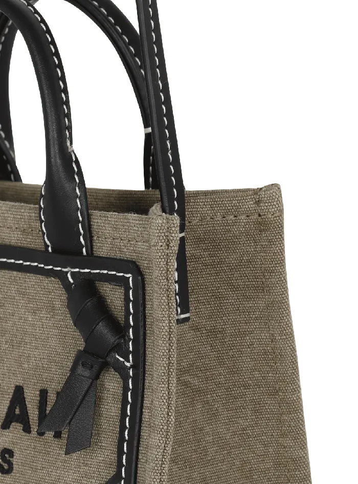 Balmain BArmy Mini Canvas Shopping Bag With Leather Inserts Khaki Women Handbags