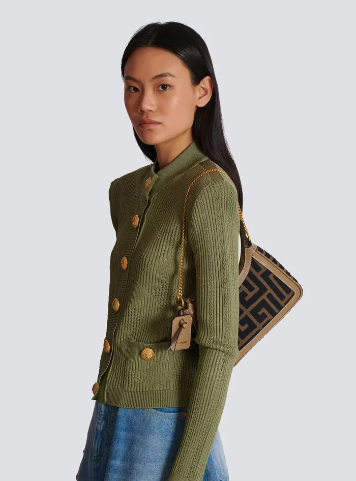 Balmain BArmy Shoulder Bag In PB Labyrinth Jacquard Black Women Crossbody Bags