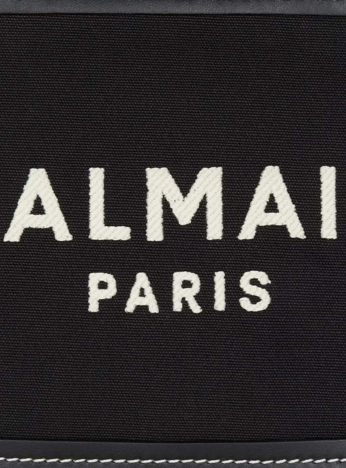 Balmain BArmy Tote Bag In Monogrammed Canvas And Leather Black Women Handbags