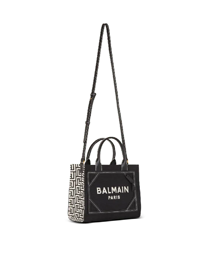 Balmain BArmy Tote Bag In Monogrammed Canvas And Leather Black Women Handbags