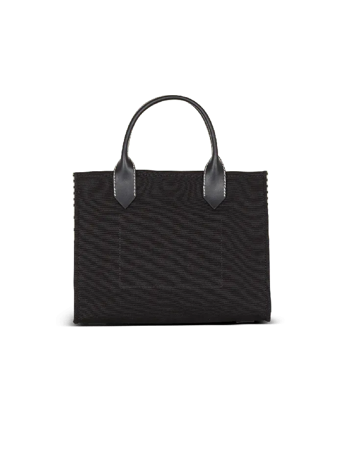 Balmain BArmy Tote Bag In Monogrammed Canvas And Leather Black Women Handbags