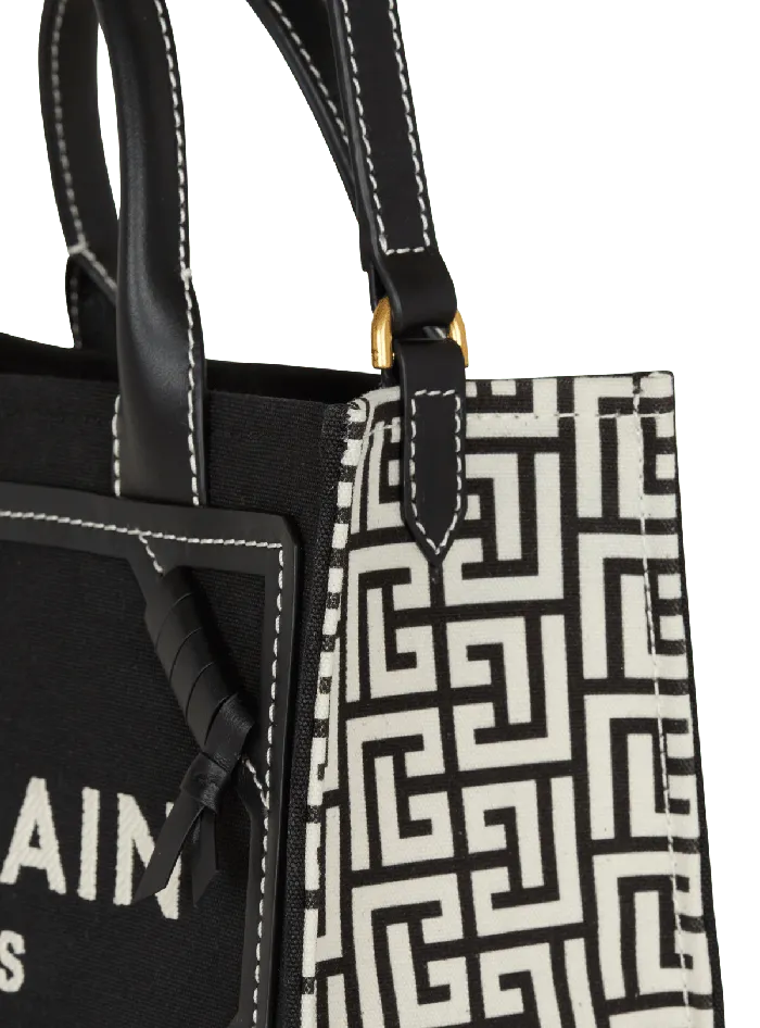 Balmain BArmy Tote Bag In Monogrammed Canvas And Leather Black Women Handbags