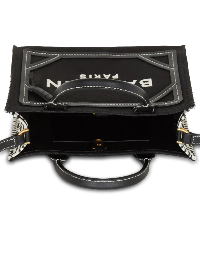 Balmain BArmy Tote Bag In Monogrammed Canvas And Leather Black Women Handbags
