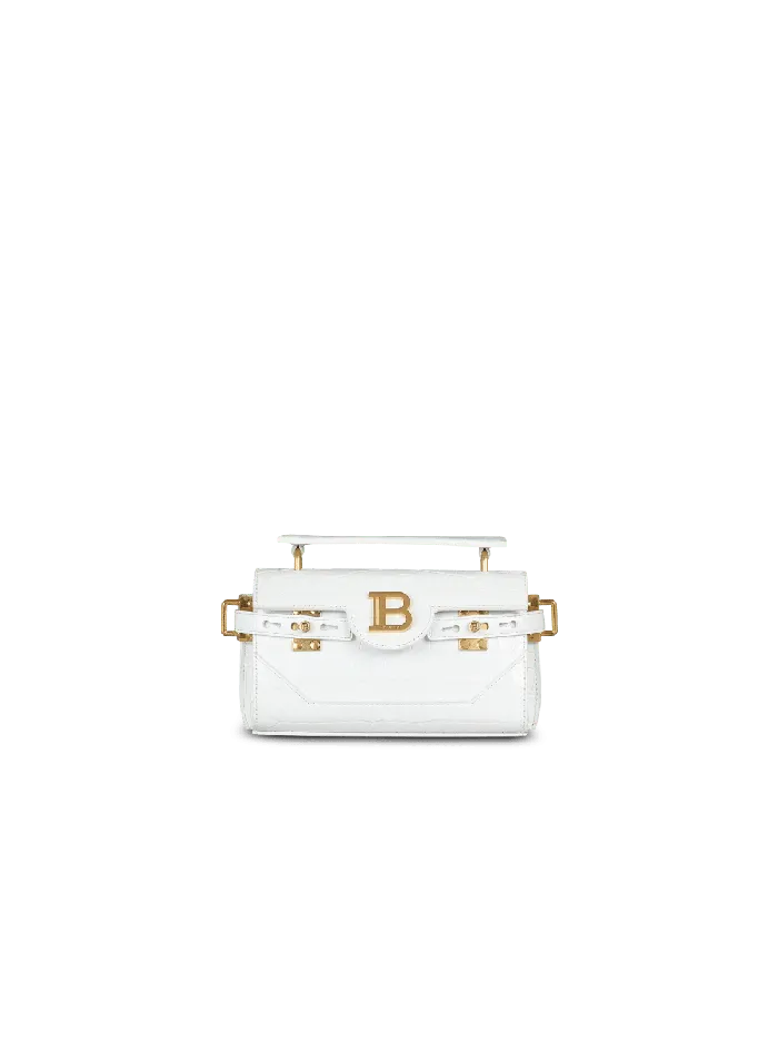 Balmain BBuzz 19 Bag In Crocodile Effectembossed Leather White Women Handbags