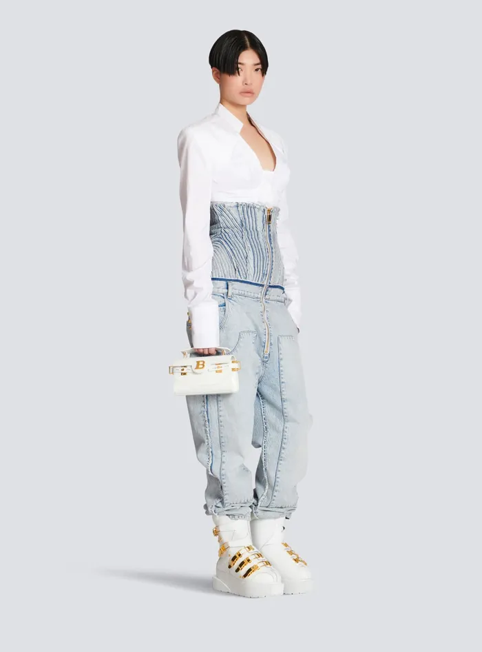 Balmain BBuzz 19 Bag In Crocodile Effectembossed Leather White Women Handbags