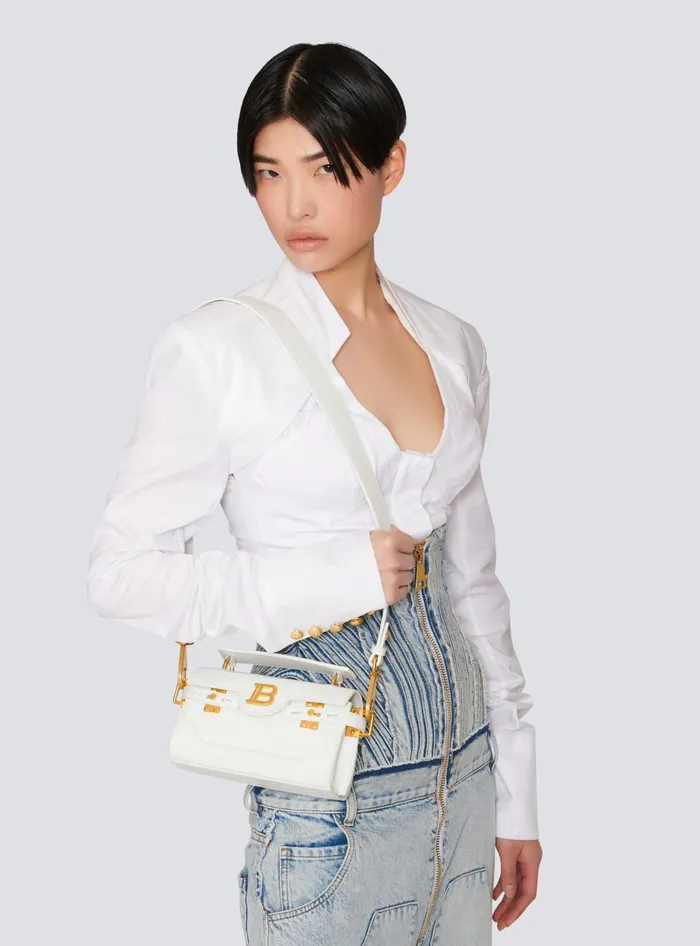 Balmain BBuzz 19 Bag In Crocodile Effectembossed Leather White Women Handbags