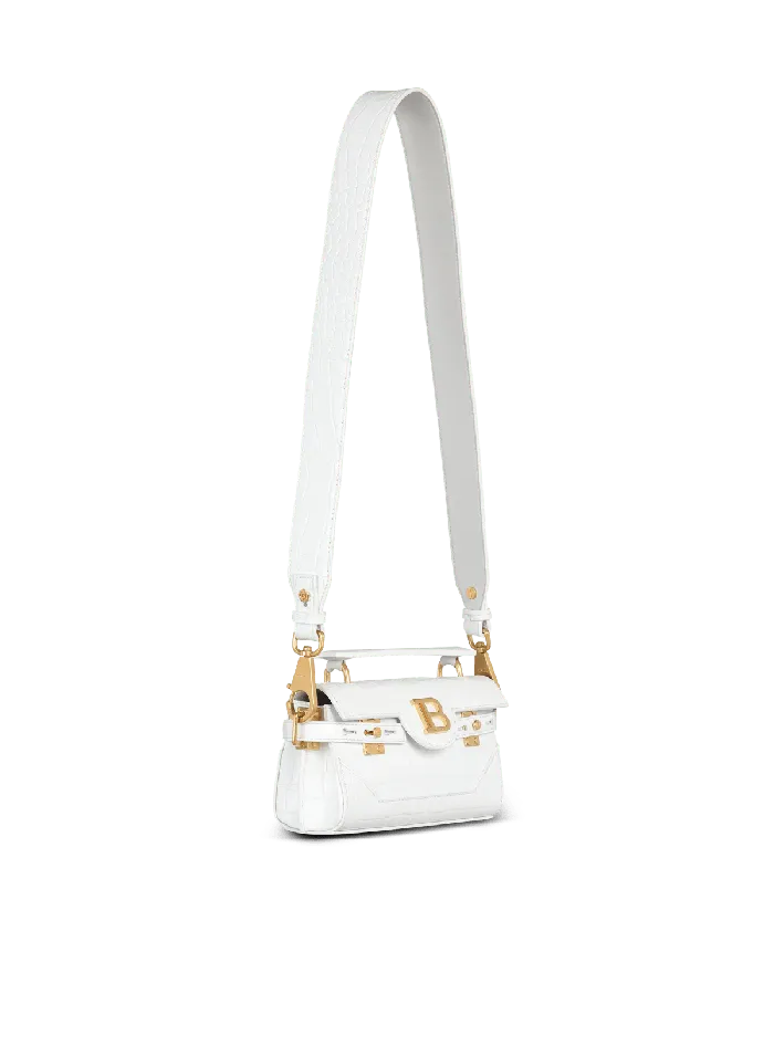 Balmain BBuzz 19 Bag In Crocodile Effectembossed Leather White Women Handbags