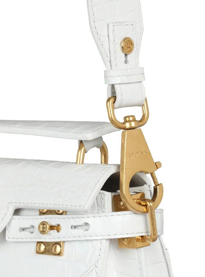 Balmain BBuzz 19 Bag In Crocodile Effectembossed Leather White Women Handbags