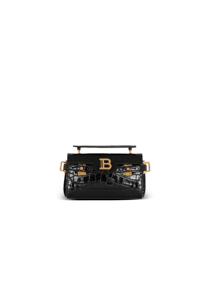 Balmain BBuzz 19 Bag In Crocodileprint Leather Black Women Handbags