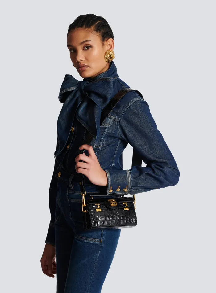 Balmain BBuzz 19 Bag In Crocodileprint Leather Black Women Handbags