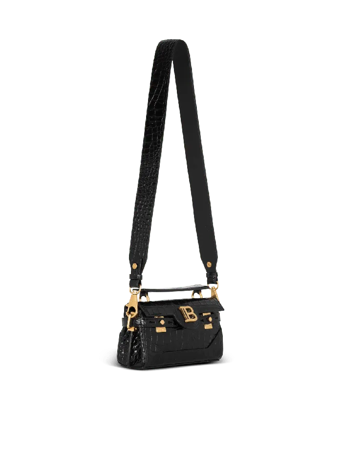 Balmain BBuzz 19 Bag In Crocodileprint Leather Black Women Handbags