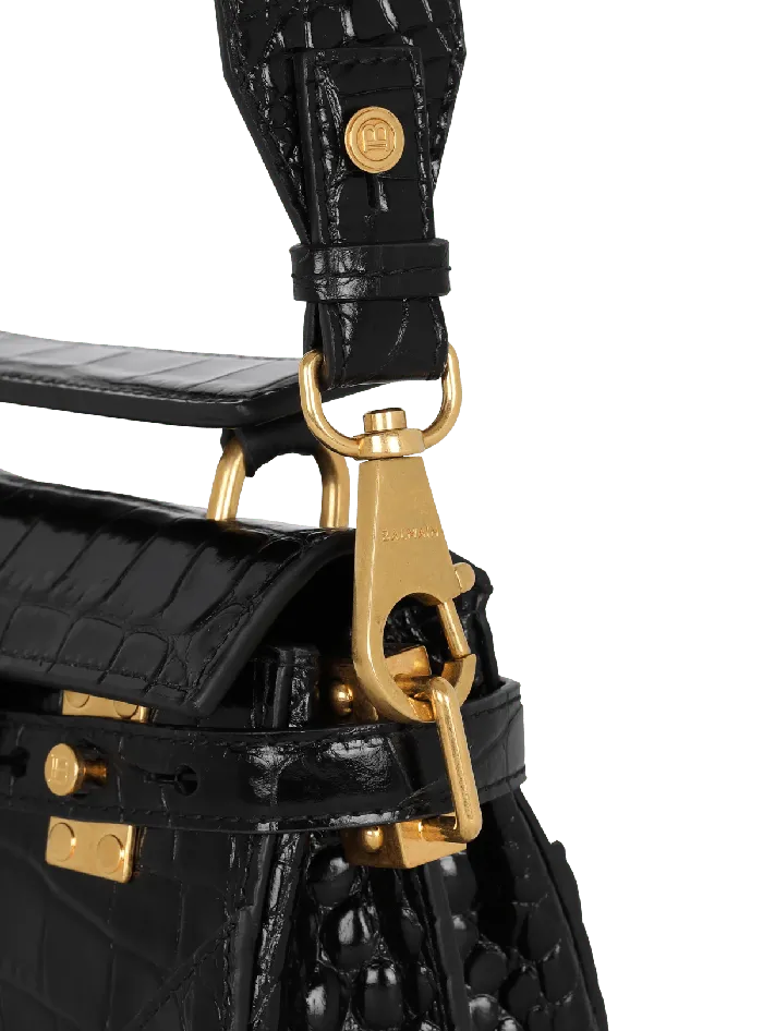 Balmain BBuzz 19 Bag In Crocodileprint Leather Black Women Handbags