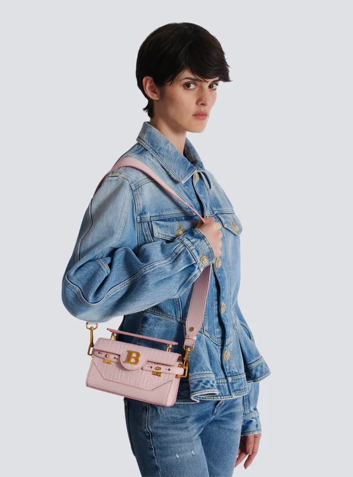 Balmain BBuzz 19 Bag In Grained PB Labyrinth Leather Pink Women Handbags