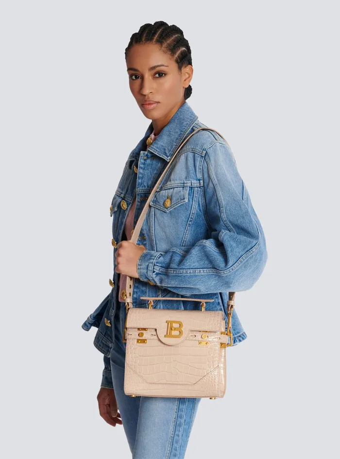 Balmain BBuzz 23 Bag In Crocodileembossed Calfskin Beige Women Handbags