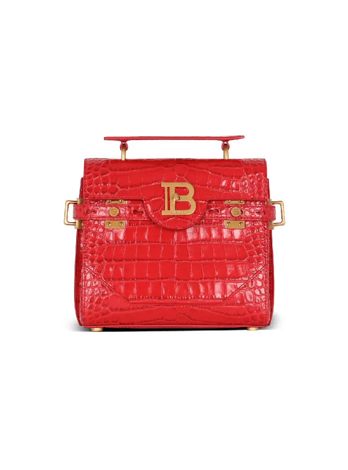Balmain BBuzz 23 Bag In Crocodileprint Leather Red Women Handbags