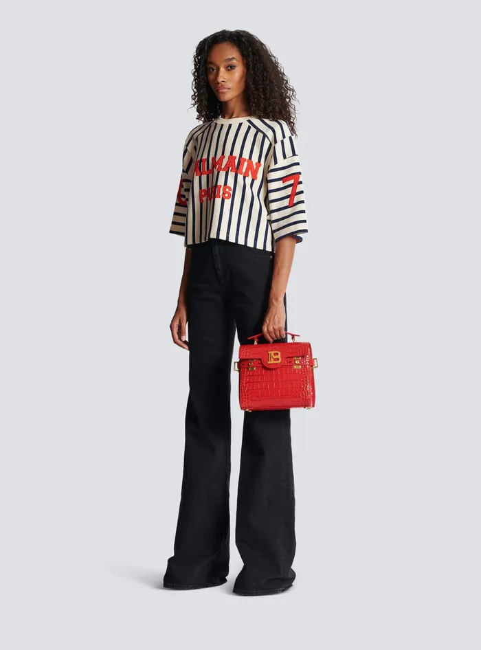 Balmain BBuzz 23 Bag In Crocodileprint Leather Red Women Handbags