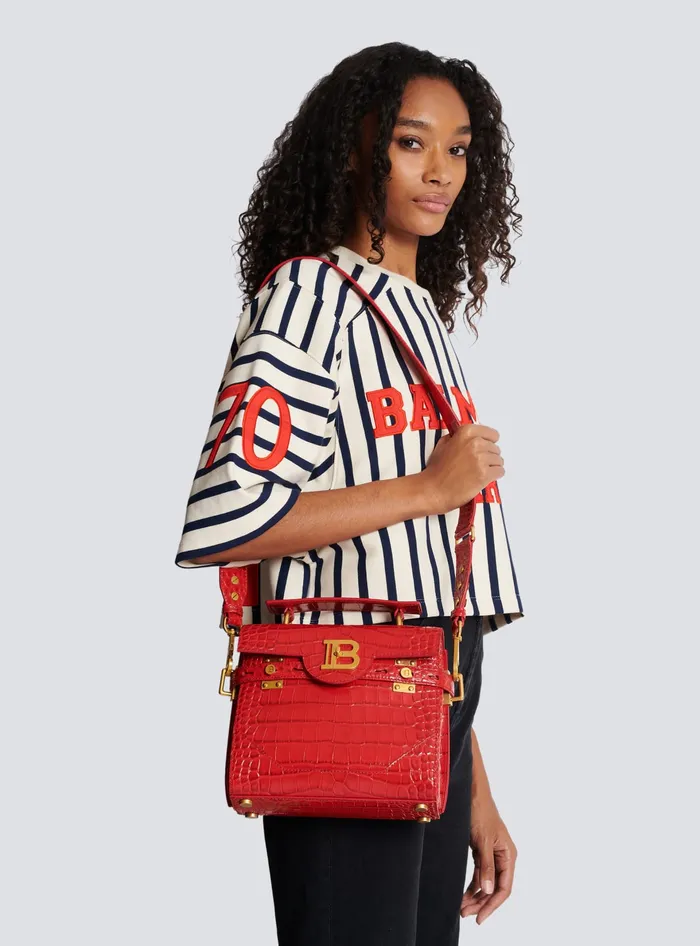 Balmain BBuzz 23 Bag In Crocodileprint Leather Red Women Handbags