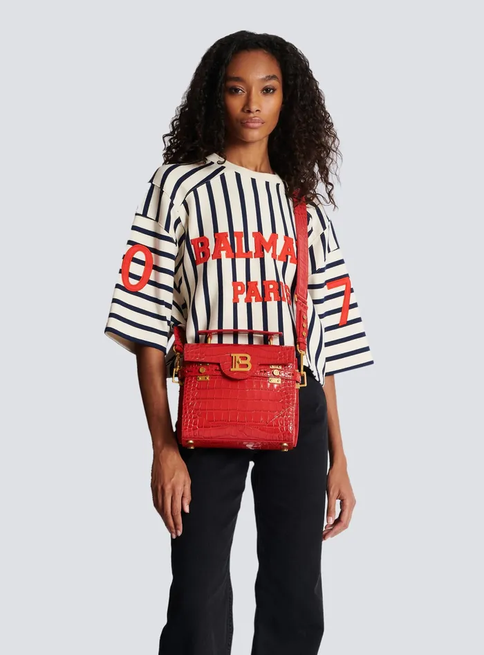 Balmain BBuzz 23 Bag In Crocodileprint Leather Red Women Handbags