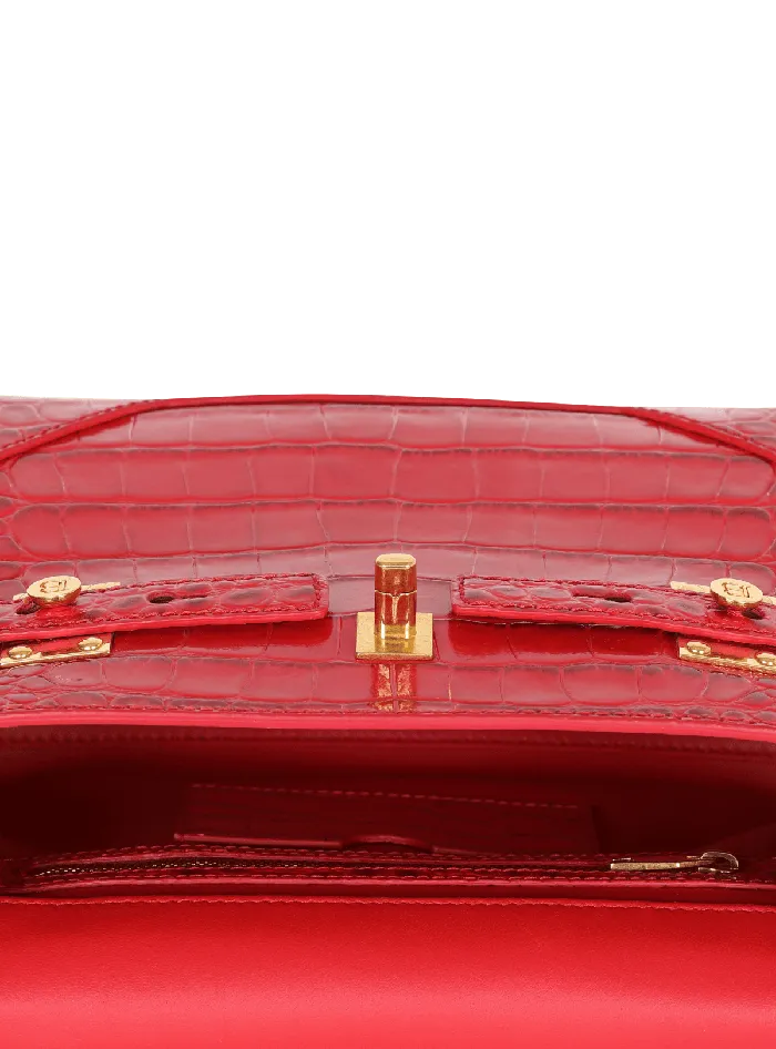 Balmain BBuzz 23 Bag In Crocodileprint Leather Red Women Handbags