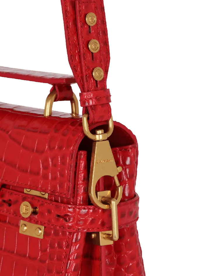 Balmain BBuzz 23 Bag In Crocodileprint Leather Red Women Handbags