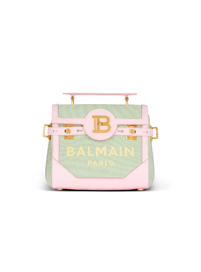 Balmain BBuzz 23 Leather And Canvas Bag Green Women Handbags
